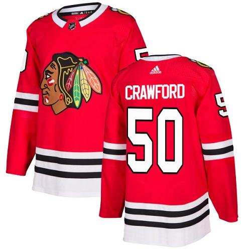 Adidas Blackhawks #50 Corey Crawford Red Home Authentic Stitched NHL Jersey - Click Image to Close